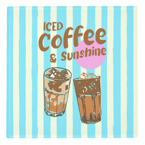 Iced Coffee and Sunshine Summer Stripes Preppy - personalised beer coaster by EZbie