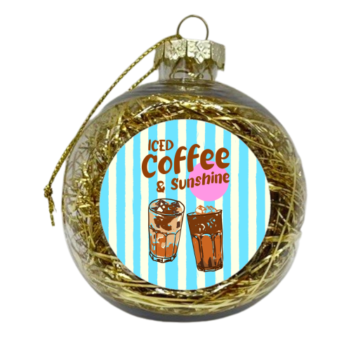 Iced Coffee and Sunshine Summer Stripes Preppy - xmas bauble by EZbie