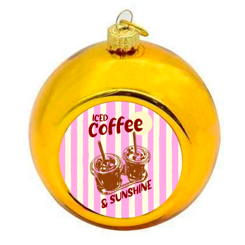 Pink Preppy Stripes Iced Coffee and Sunshine - colourful christmas bauble by EZbie