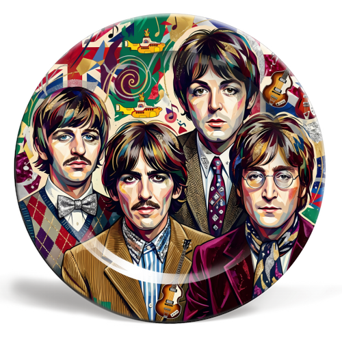 The Beatles: A Pop Art Symphony - ceramic dinner plate by haris kavalla