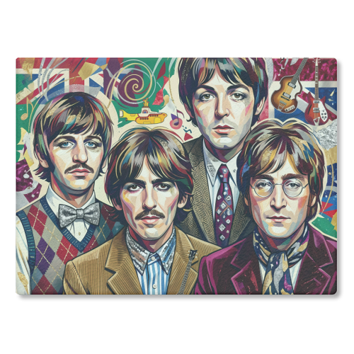 The Beatles: A Pop Art Symphony - glass chopping board by haris kavalla