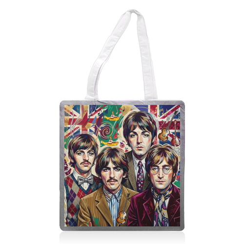 The Beatles: A Pop Art Symphony - printed canvas tote bag by haris kavalla
