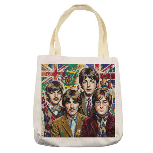 The Beatles: A Pop Art Symphony - printed canvas tote bag by haris kavalla