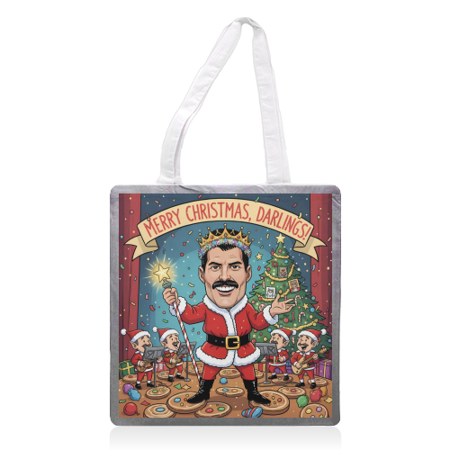 Merry Christmas, Darlings! – Freddie Mercury's Festive Showstopper - printed canvas tote bag by haris kavalla