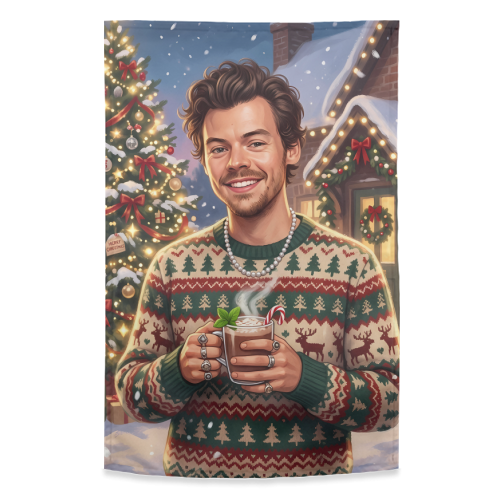 Harry's Cozy Christmas – A Festive Winter Evening - funny tea towel by haris kavalla