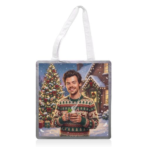 Harry's Cozy Christmas – A Festive Winter Evening - printed canvas tote bag by haris kavalla