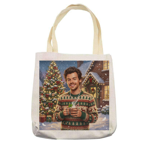 Harry's Cozy Christmas – A Festive Winter Evening - printed canvas tote bag by haris kavalla