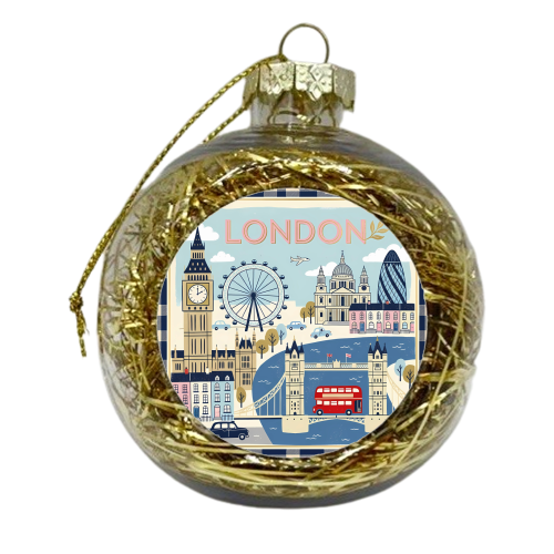 London Landmarks – Charming Vintage Travel Illustration - xmas bauble by haris kavalla