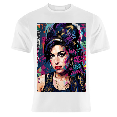 Amy Winehouse Street Art Portrait – Colorful Graffiti Pop Art Print - unique t shirt by haris kavalla