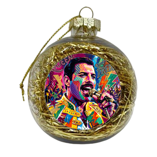 Freddie Mercury Queen Pop Art Portrait – Colorful Graffiti Music Wall Art - xmas bauble by haris kavalla