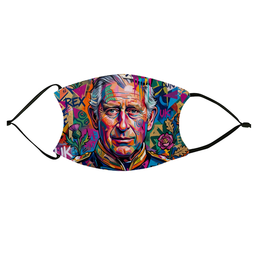 King Charles III Pop Art Portrait – Colorful British Royal Graffiti Wall Art - face cover mask by haris kavalla