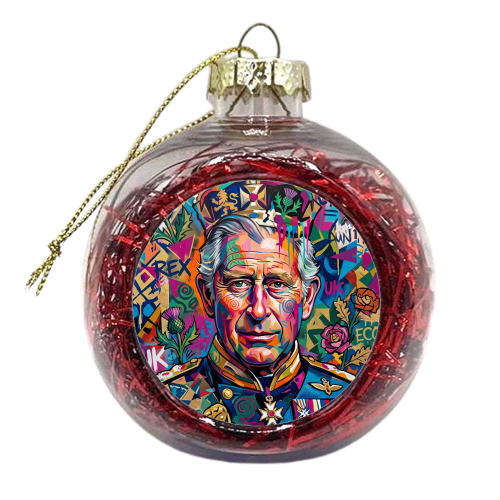 King Charles III Pop Art Portrait – Colorful British Royal Graffiti Wall Art - xmas bauble by haris kavalla