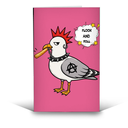 Flock and Roll Punk Seagull - funny greeting card by Faith Mercer