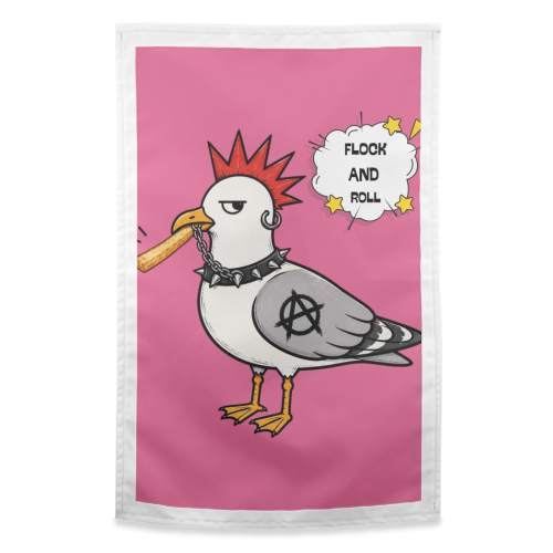 Flock and Roll Punk Seagull - funny tea towel by Faith Mercer