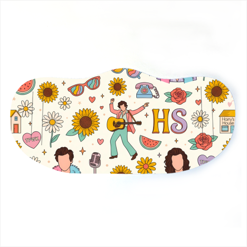 Harry Inspired Pop Art Pattern – TPWK, Sunflowers & Music Icons - face cover mask by haris kavalla