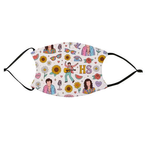 Harry Inspired Pop Art Pattern – TPWK, Sunflowers & Music Icons - face cover mask by haris kavalla