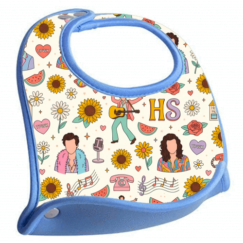 Harry Inspired Pop Art Pattern – TPWK, Sunflowers & Music Icons - feeding bib by haris kavalla