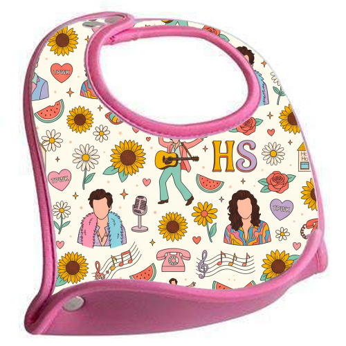 Harry Inspired Pop Art Pattern – TPWK, Sunflowers & Music Icons - feeding bib by haris kavalla
