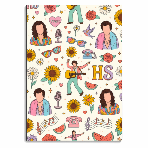 Harry Inspired Pop Art Pattern – TPWK, Sunflowers & Music Icons - personalised A4, A5, A6 notebook by haris kavalla
