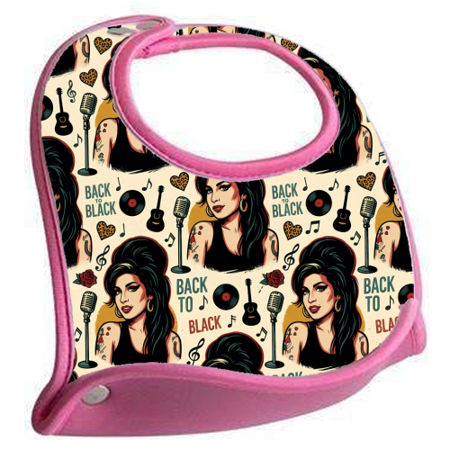 Amy Back to Black Retro Music Pattern - feeding bib by haris kavalla