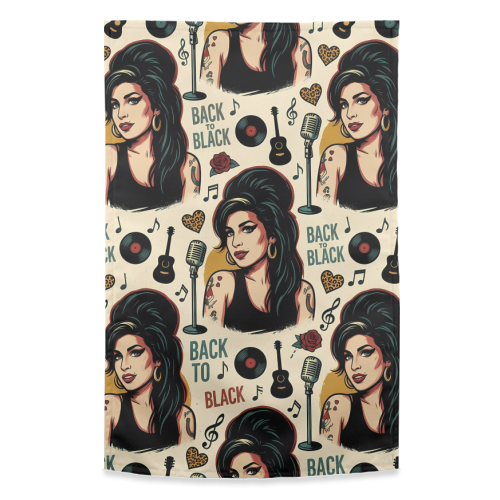 Amy Back to Black Retro Music Pattern - funny tea towel by haris kavalla