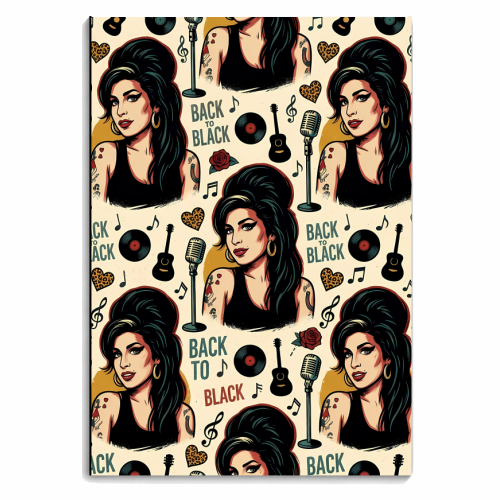 Amy Back to Black Retro Music Pattern - personalised A4, A5, A6 notebook by haris kavalla