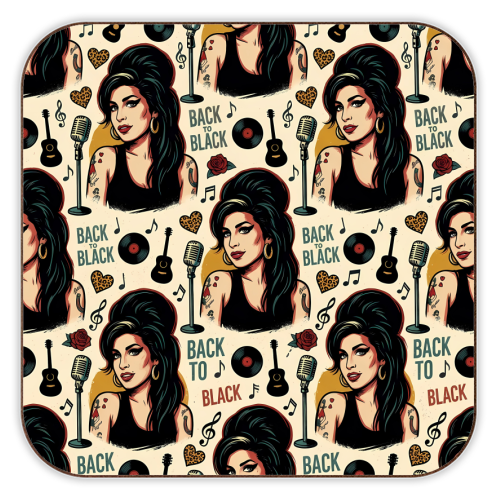Amy Back to Black Retro Music Pattern - personalised beer coaster by haris kavalla