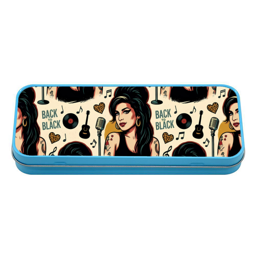 Amy Back to Black Retro Music Pattern - tin pencil case by haris kavalla