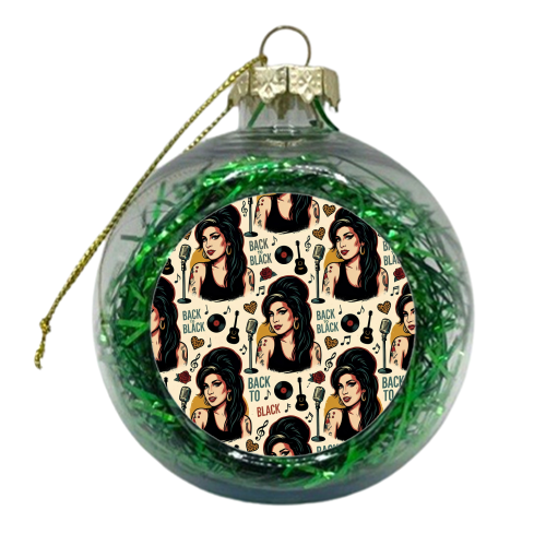 Amy Back to Black Retro Music Pattern - xmas bauble by haris kavalla