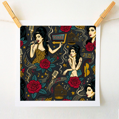 Amy inspired Vintage Music Pattern - A1 - A4 art print by haris kavalla