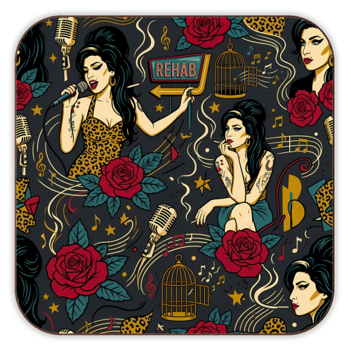 Amy inspired Vintage Music Pattern - personalised beer coaster by haris kavalla