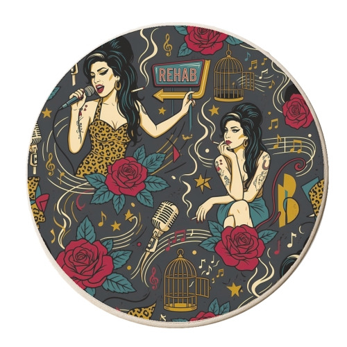 Amy inspired Vintage Music Pattern - personalised beer coaster by haris kavalla
