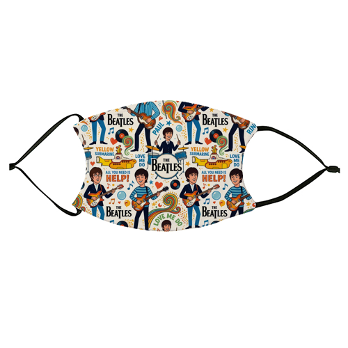 The Beatles Inspired Seamless Pattern | Retro British Rock Music Illustration with Iconic Album Elements - face cover mask by haris kavalla