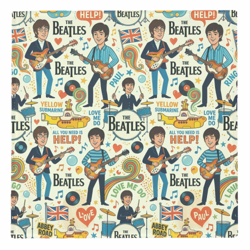 The Beatles Inspired Seamless Pattern | Retro British Rock Music Illustration with Iconic Album Elements - personalised beer coaster by haris kavalla