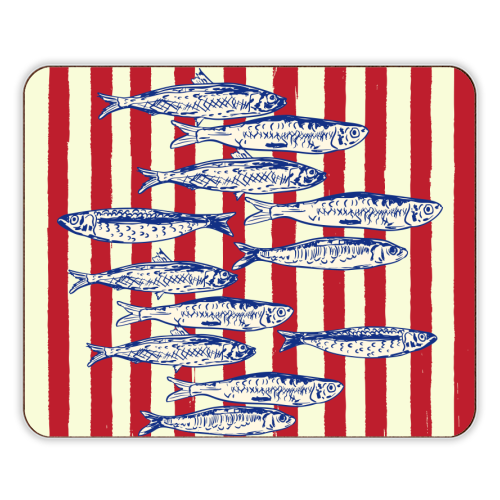 Sardines with Red Stripes Mediterranean Retro Fish - designer placemat by EZbie
