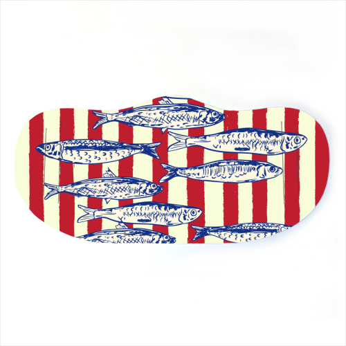 Sardines with Red Stripes Mediterranean Retro Fish - face cover mask by EZbie