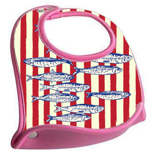 Sardines with Red Stripes Mediterranean Retro Fish - feeding bib by EZbie