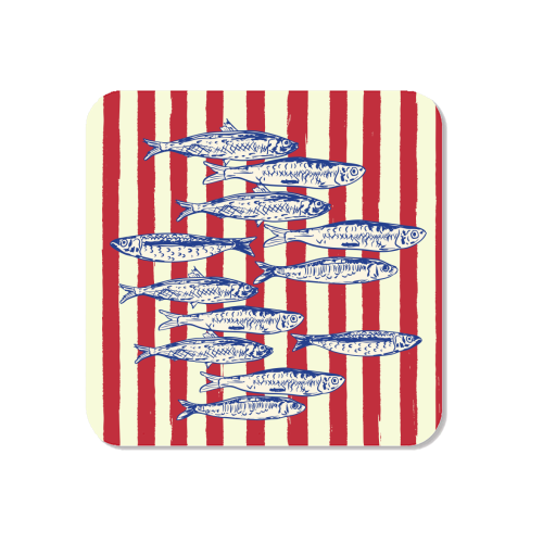 Sardines with Red Stripes Mediterranean Retro Fish - Magnet by EZbie