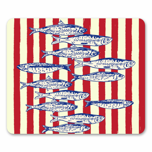 Sardines with Red Stripes Mediterranean Retro Fish - mouse mat by EZbie
