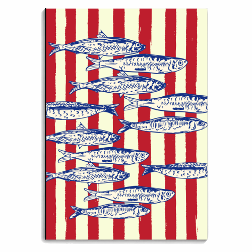 Sardines with Red Stripes Mediterranean Retro Fish - personalised A4, A5, A6 notebook by EZbie
