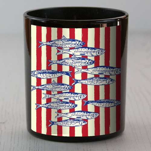 Sardines with Red Stripes Mediterranean Retro Fish - scented candle by EZbie