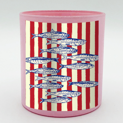 Sardines with Red Stripes Mediterranean Retro Fish - scented candle by EZbie