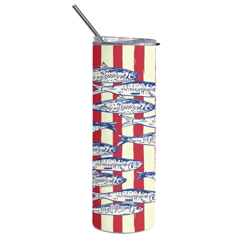 Sardines with Red Stripes Mediterranean Retro Fish - Tumbler by EZbie