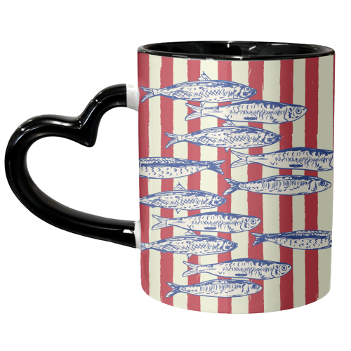 Sardines with Red Stripes Mediterranean Retro Fish - unique mug by EZbie