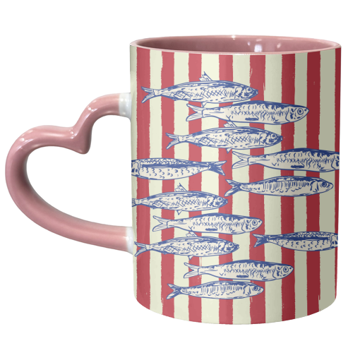 Sardines with Red Stripes Mediterranean Retro Fish - unique mug by EZbie