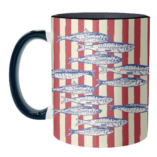 Sardines with Red Stripes Mediterranean Retro Fish - unique mug by EZbie