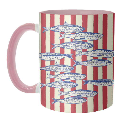 Sardines with Red Stripes Mediterranean Retro Fish - unique mug by EZbie
