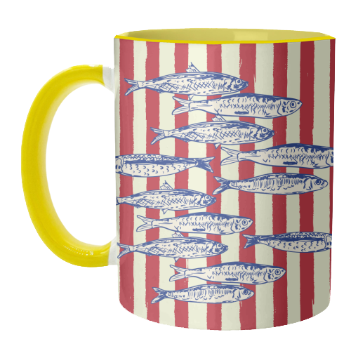 Sardines with Red Stripes Mediterranean Retro Fish - unique mug by EZbie