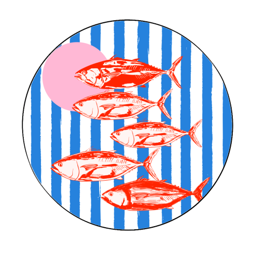 Preppy Blue Stripes Tuna Coastal Aesthetic - Circle Sticker by EZbie