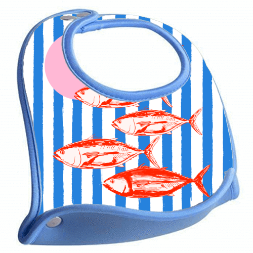 Preppy Blue Stripes Tuna Coastal Aesthetic - feeding bib by EZbie